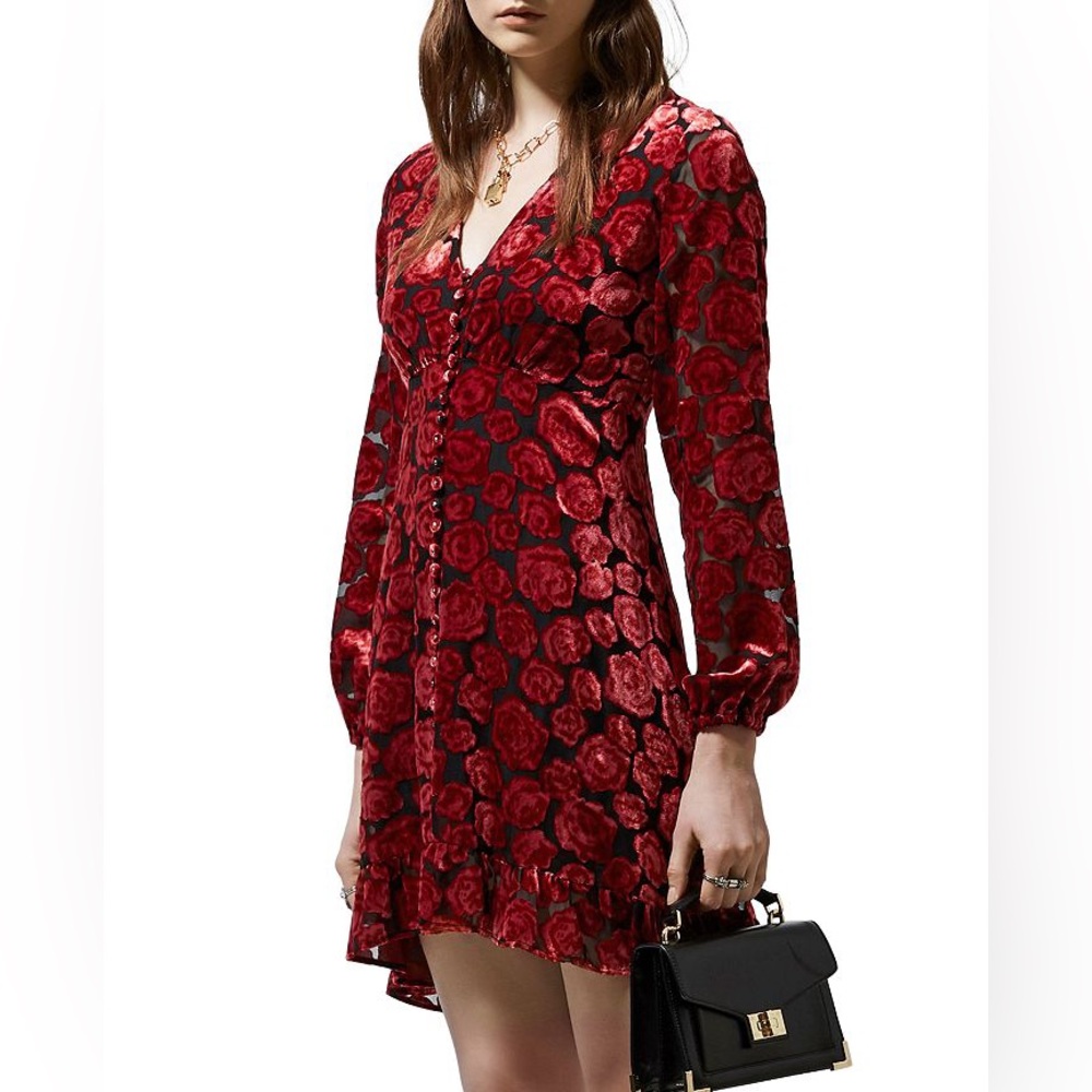 THE KOOPLES FADED ROSES BURNOUT MINI DRESS